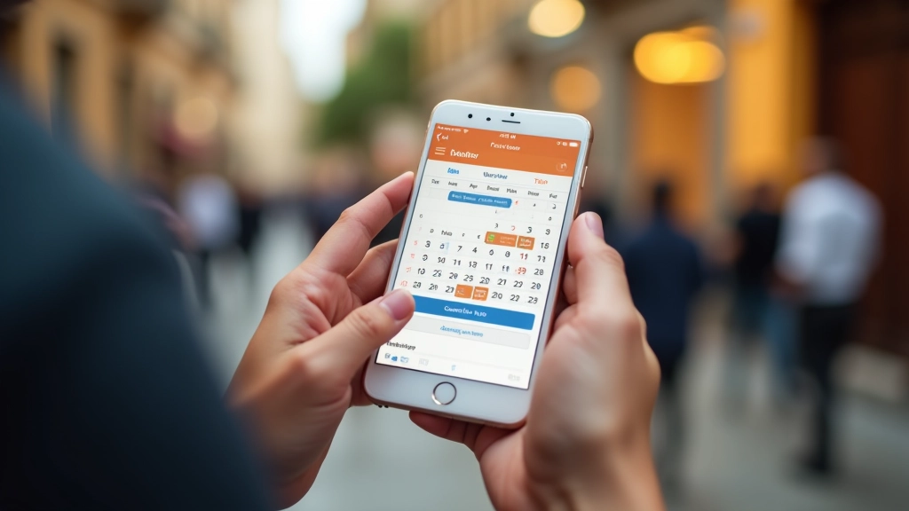 Calendario di eventi online con iscritti e notifiche, smartphone che mostra la promozione