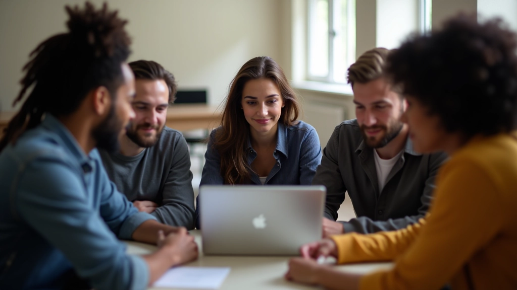 Riunione informativa con volontari che guardano una presentazione su schermo grande di un portale di gestione