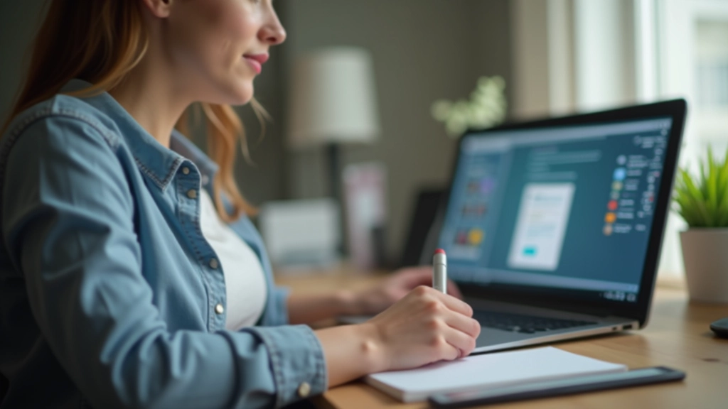 Persona che scrive e racconta la storia di un'associazione sul computer, con icone di connessione intorno